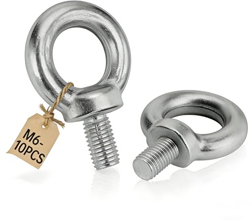 msymsyu Lot de 10 vis à anneau M6 en acier au carbone | Vis à œillet M6 avec filetage - Vis à anneau ronde pour dispositifs de levage et fixation techniques