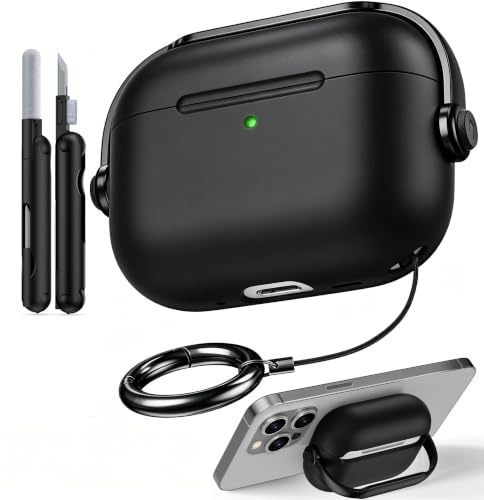 TNSNK Kratzern für AirPods Pro 3 Hülle, Black | Integriertes Design aus Halterung und Sicherheitsverschluss, Unterstützt drahtloses Laden, mit Clean Kit und Keychain