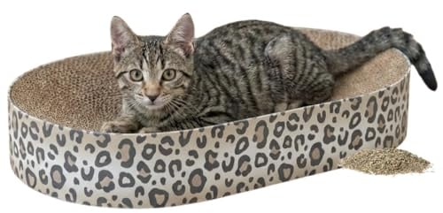TRIXIE Kratzbrett Leo aus Pappe 63 × 10 × 35 cm, Kratzspielzeug mit Katzenminze, Creme - 48034