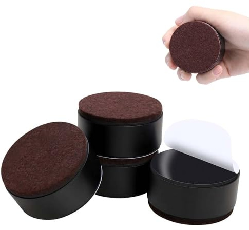 Rialzi per Mobili Alti in Acciaio, 4 Pezzi Rialzi Autoadesivi per Armadi, Rialzo per Letto e Tavolo, Diametro 6 cm, Supporta 500kg, Altezza di Sollevamento di 3 cm, Rotondo, Nero