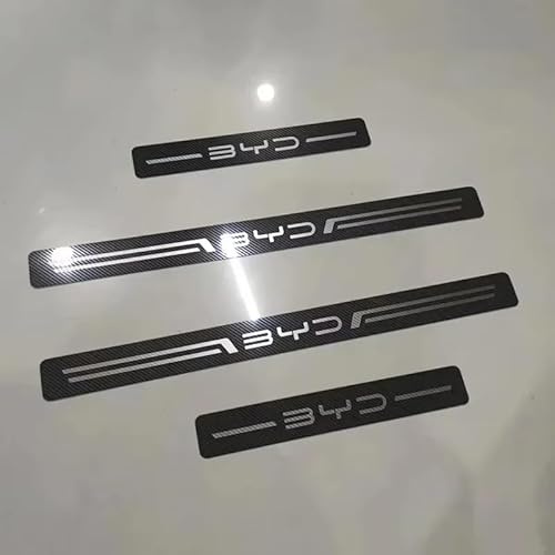 VAPORVERSE 4 Stück Auto Einstiegsleisten Schutz für BYD Dolphin Surf Zubehör mit Logo, Edelstahl Auto Scuff Plate Türschwelle Sill Aufkleber,Carbon Fiber Look