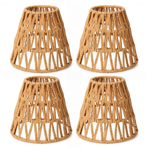4 Stück Rattan Lampenschirm, Lampenschirme Boho(H 14cm), Lampenschirm Hängelampe, Klein E27 Lampenschirme, Rattan Hängelampe Korbgeflecht für Stehlampe Tischlampe Pendelleuchten Hängelampenschirme