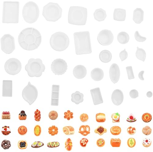 30 Pièces Nourriture Miniature et 30 Pièces Assiettes, Mini Boisson Alimentaire, Résine Mini Nourriture, Cuisine Miniatures pour Maison de Poupée, Styles Aléatoires
