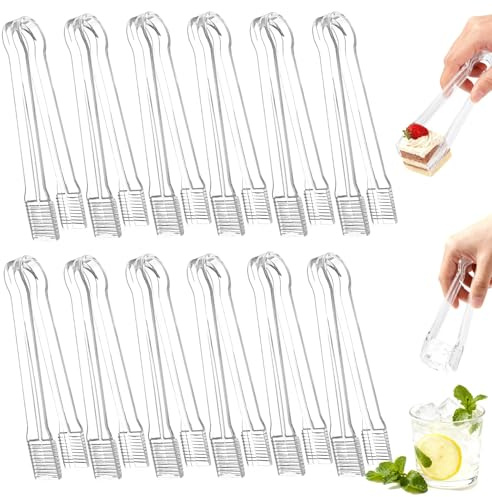 Pinze da portata in plastica usa e getta, piccole pinze per alimenti, insalata, ghiaccio, caramelle, buffet, feste, catering, antipasti, facili da tenere e pulire (12 pezzi)