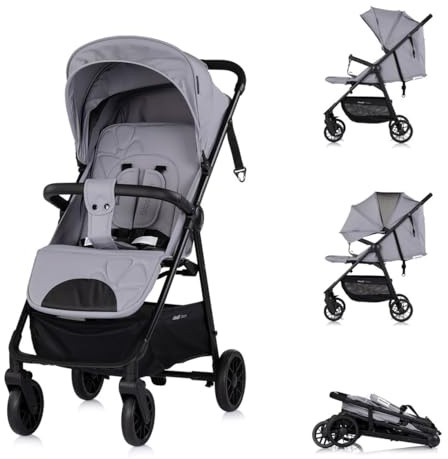 Chipolino Kinderwagen Blossom Stoßdämpfer verstellbare Rückenlehne Korb bis 22kg grau