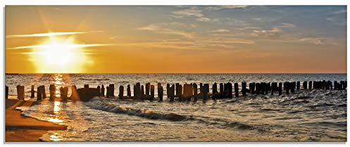 ARTland Wanddeko Glasbilder Wandbild Glas Bild einteilig 125x50 cm Querformat Strand Meer Küste Sonnenuntergang Natur Landschaft Nordsee Maritim T3ZU