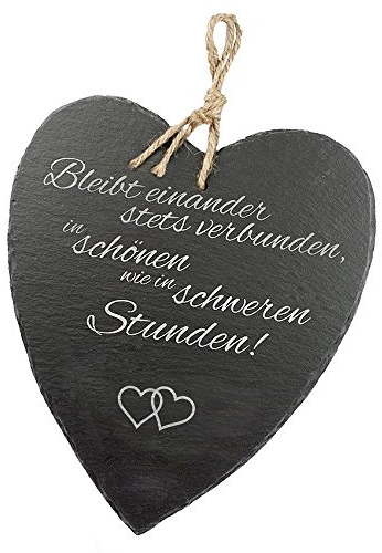Casa Vivente Schieferherz mit Gravur zur Hochzeit, Motiv Herzen, Hochzeitsgeschenk für Brautpaar, Deko mit Juteband zum Aufhängen