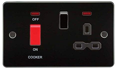 Knightsbridge FPR8333NGM Flat Plate DP Switch and Switched Socket with Neon, Gunmetal with Black Insert, 45 A/13 A