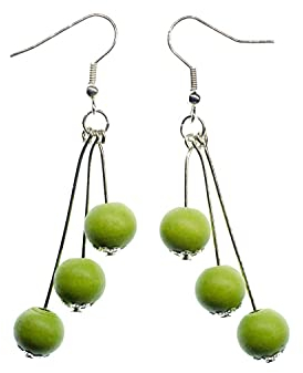 Miniblings Drei Holzperlen Ohrringe Hänger Ohrschmuck Kugel Perle grün Dangle - Handmade Modeschmuck I Ohrhänger Ohrschmuck versilbert