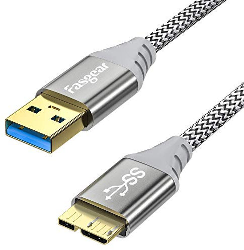 Fasgear USB 3.0 to Micro B Cable - Nylon Braided 5Gbps Charging and Syncing for Galaxy Note 3, Hard Drive, Mobile Hard Disk (1.6ft, Gray)