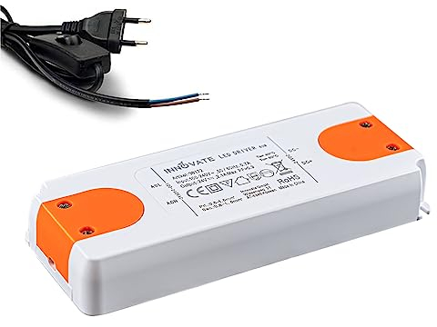 LED Trafo ECO 12-24 Volt/DC, 0-50W - LED Treiber - Transformator - Netzteil - Driver von INNOVATE® (24V - 50W mit Kabel und Schalter)