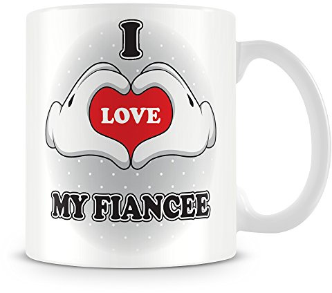 I Love My Fiancee Mug - Add Photo - Personalised Love-Heart Hands Design Gift
