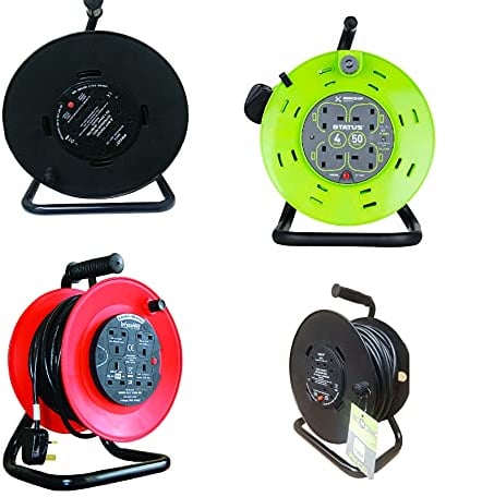 4 WAYS HEAVY DUTY 50 METER EXTENSION CABLE REEL LEAD MAINS SOCKET 13 AMP