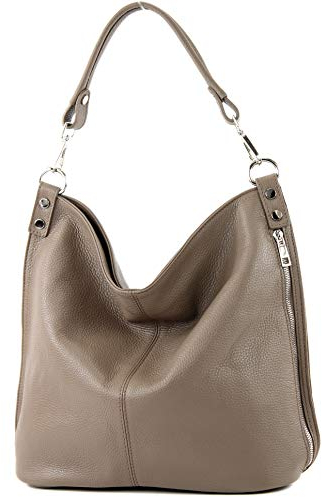 modamoda de - T177 - ital. Damen Schultertasche aus Leder, Farbe:Taupe