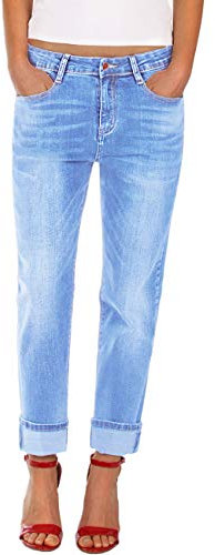 Fraternel Damen Jeans Hose Boyfriend Baggy Stretch Relaxed Hellblau XXL