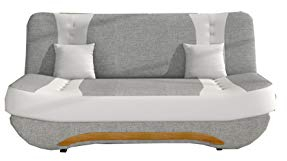 Sofa mit Schlaffunktion und Bettkasten, Couch für Wohnzimmer, Schlafsofa Federkern Sofagarnitur Polstersofa Wohnlandschaft mit Bettfunktion - Feba (Hellgrau+Weiß (Sawana 21+ Soft 17))