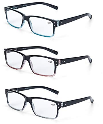 LANLANG 2er-Pack Lesebrille für Herren Damen, 3 Farben, inkl. 1,0-3,5 Dioptrien, 3 Stück, L-L007, 1,5 Dioptrien