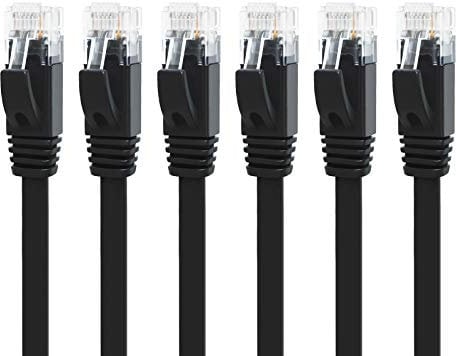 Yauhody Cable Ethernet Cat 6 4.5m, Paquete de 6, 1000Mbps 250MHz STP Cable de Red Plano, RJ45 Cable Internet Compatible con PS5, Router, Modenm, Laptop, Más rápido que Cat5 (Negro)