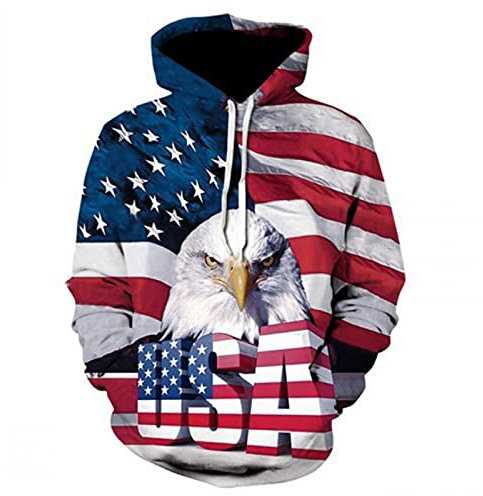 kewing Herren Pullover Amerikanische Flagge Hoodie USA Eagle 3D Print Hoodie Distressed Sweatshirt mit Kanga Tasche