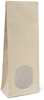 20x Graspapierbeutel mit Pergaminfenster - 500g - Größe 10,5 x 6 x 29 cm - 100% recyclingfähig Blockbodenbeutel Graspapier Papiertüten umweltgerechte Verpackung Entsorgung über das Altpapier