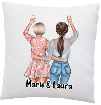 LIEBTASTISCH Kissen Personalisiert Beste Freundinnen - Best Friends - Freundschafts Geschenke - Geschenk Beste Freundin - Kleider - Geburtstag/Weihnachten - Kissen Weiß 40x40cm