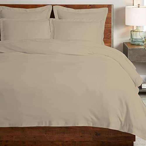 Pizuna Coton peigné Ensemble de Housse de Couette 140x200 cm 1 Personne Simplement Taupe, 100% Coton Longue Tige 400 Fils Armure Satin, Housse de Couette de Luxe avec Fermeture à Boutons