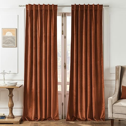 Timeper 304.8 cm Lange Vorhänge aus Samt – robuste Verdunkelungsvorhänge Wohnzimmer hohe Vorhänge für französische Tür,Landhaus,Wohnzimmer Stangentasche Rücklasche (Burnt Orange, 52Wx120L), 2 Paneele