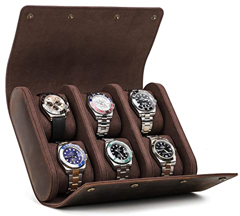 Contacts - Cajas de almacenamiento cilíndricas de cuero genuino con forro suave (6 unidades), color café 2