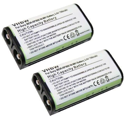 vhbw 2X Akku kompatibel mit Sony MDR-RF860RK, MDR-RF925RK, MDR-RF970RK, MRD-RF811F Wireless Headset Kopfhörer (700mAh, 2,4V, NiMH)