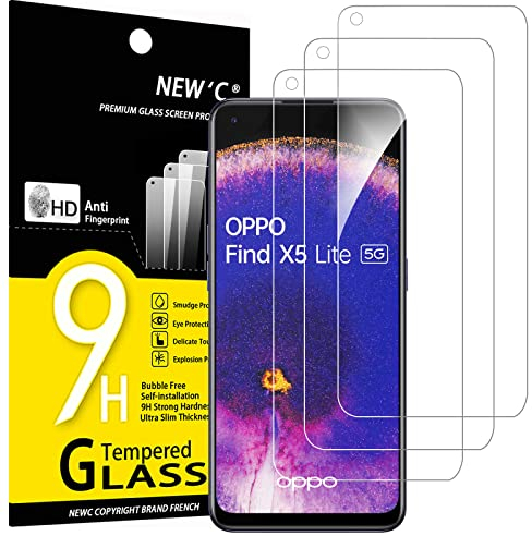 NEW'C Lot de 3, Verre Trempé pour Oppo Find X5 Lite, Film Protection écran - 0,33mm HD Ultra Transparent- Dureté 9H Glass