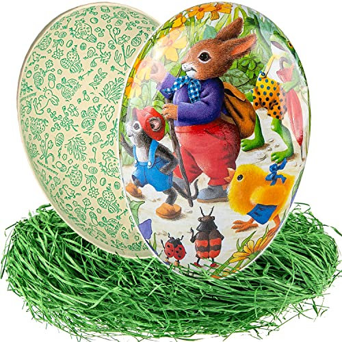 alles-meine.de GmbH 10 Stück Ostereier/Eier zum befüllen + Ostergras Anzahl frei wählbar Hase beim Osterspaziergang - 15 cm - Füll - Pappei - Deko Pappe Papp Pappeier DEK..