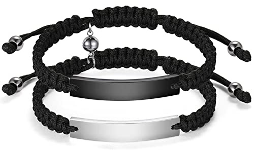 Flongo Bracelet Personnalisable pour Couple Bracelet de Corde Tissé à la Main Gravé sur Mesure pour Homme Femme Amitié, Réglable, Personnalisé Bijoux Cadeau