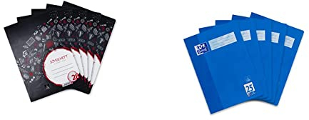 Landre Schulheft A4, kariert, Lineatur 28, 32 Blatt, schwarz, 5 Stück & Oxford Schulheft A4, liniert, mit weißem Rand, 16 Blatt, blau, 5er Pack