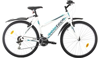 Multibrand PROBIKE 6th Sense 26 pollici, mountain bike, telaio in alluminio, 18 marce, bici da passeggio e da donna, adatta a partire da 155 cm - 175 cm (bianco e blu alluminio)