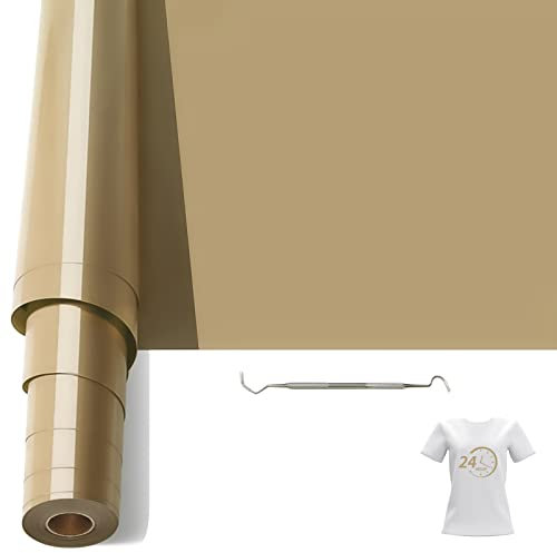 Bocguy Rouleau Vinyle Thermocollant Or pour Tissus 30,5 CM X 610 CM avec Outil Désherber, Flex Thermocollant pour Tissus, Cricut et Découpe Silhouette (Terre Or)