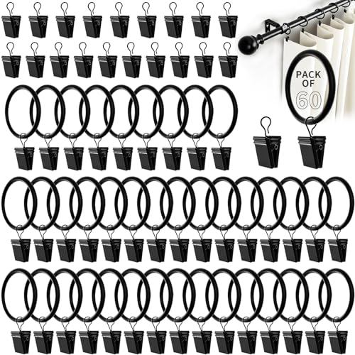 XTUDOU 60 Stück Gardinenringe mit Clips, Gardinenringe 35 mm Innendurchmesser, Suspension Gardinenringe Vorhangringe für Vorhänge und Gardinenstangen