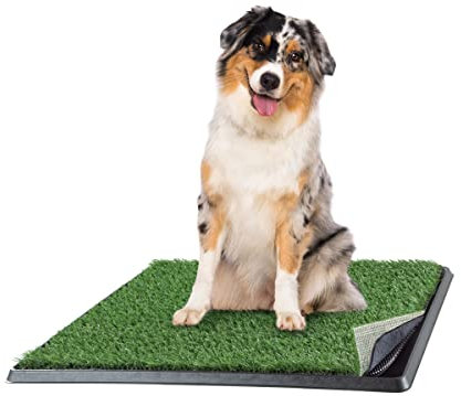 PETMAKER Almohadilla de césped artificial para cachorros para perros y mascotas pequeñas, almohadilla de entrenamiento reutilizable de 4 capas con bandeja, suministros para romper el hogar para perros