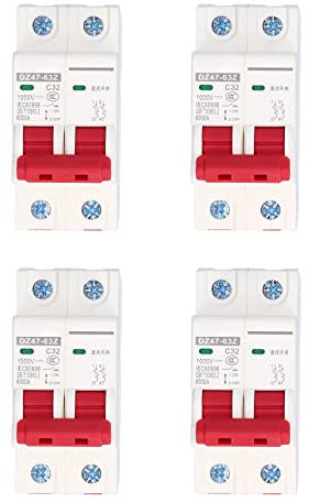 4 Stück 1000V DC Leitungsschutzschalter 32A 2P Hutschiene Home Überlastschutz Luftschalter Sicherungsautomat für Wohnbeleuchtung Verteilerleitungen Solar PV Anlage