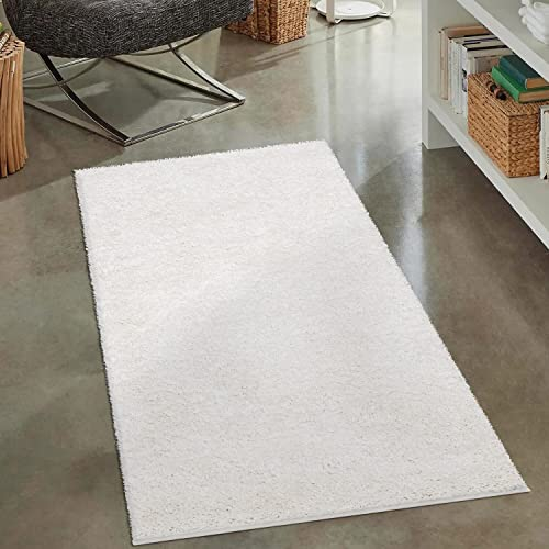 carpet city Shaggy Hochflor Teppich - 80x150 cm - Creme - Langflor Wohnzimmerteppich - Einfarbig Uni Modern - Flauschig-Weiche Teppiche Schlafzimmer Deko