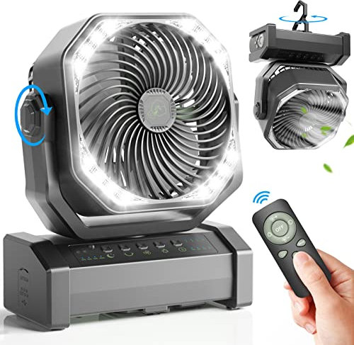 vidihill 20000mAh Personal Fan with LED Light, Auto-Oscillating Desk Fan with Remote & Hook, Rechargeable Battery Operated Camping Fan with Timer, 4 Speeds USB Fan for Camp Travel Jobsite…