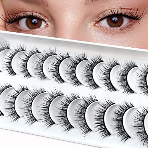 10 Paare 3D Falsche Wimpern Katzenauge, Natürliche Künstliche Wimpern Extensions Set, Cat-Eye Künstliche Wimpern Natürlich Look, Wiederverwendbar Handgemachte Leichte Faux Mink Make-up-Wimpern(04)