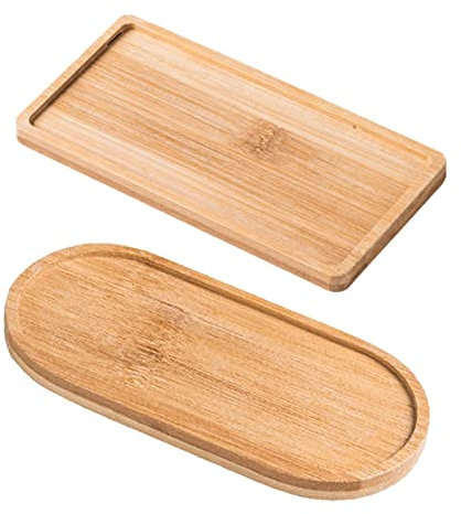 perfk 2pcs Plateau de Vanité en Bois, Plateau de Distributeur de Savon Piédestal Support Comptoir Organisateur Support Porte-Savon Plateau de Salle de Bain,