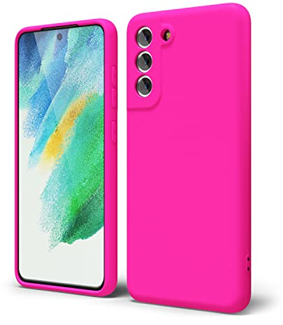 oakxco für Samsung Galaxy S21 Fe Hülle Silikon Case mit Kameraschutz, Ultra Dünn Bunt Handyhülle Mädchen, Einfarbig Handy Hülle Slim Schutzhülle, Matt TPU Weich Gummi Silikonhülle, Neon Hot Pink