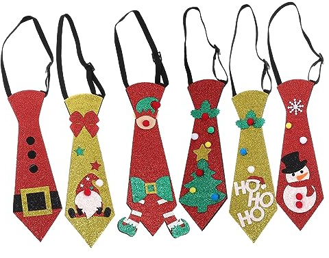 ABOOFAN Weihnachtsdeko 6St Krawatten festliche Krawatte mit Feiertagsdruck Rentier-Krawatte Dekoration für Weihnachtsfeiern Weihnachtsschmuck dekorative Krawatte Requisiten binden
