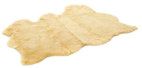 Cakla Lammfell Echt 152 cm x 110 cm - Schaffell Echt aus DREI Lederseiten Genäht - Fellteppich Ecru - Deko Fell für Stühle und Sofa - Natürliche Lammfell Teppich Wohnzimmer