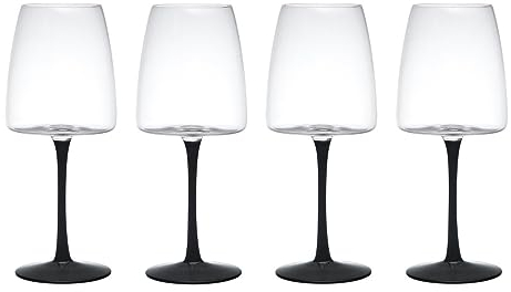 Mikasa Palermo Set de 4 verres à vin rouge en cristal, 450ml, Set de verres à vin rouge avec tiges noires - 100% cristal sans plomb - Emballage cadeau et lavable au lave-vaisselle