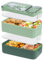 HENSHOW Boîte à déjeuner Bento pour adulte, 1600 ml Empilable Grande boîte à bento avec fourchette, cuillère, Boîtes à sauce, Anti-fuite pour le travail, l'école, la nourriture, Vert Morandi