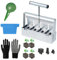 Manueller Bodenblocker, Handgehaltener Bodenblockierer 5 * 5CM, 4er Soil Block Mikro-Bodenblocker-Set, Handheld Quad Bodenblockierer Maker mit Saathilfe, Gloves, Etikett für Outdoor-Pflanzen