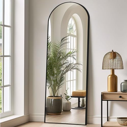 LunaMirror Gewölbter Spiegel Ganzkörperspiegel 161 x 52 cm Stehspiegel Bodenspiegel Groß Standspiegel für Schlafzimmer Wohnzimmer Flur Eingang Wandspiegel Schwarzer
