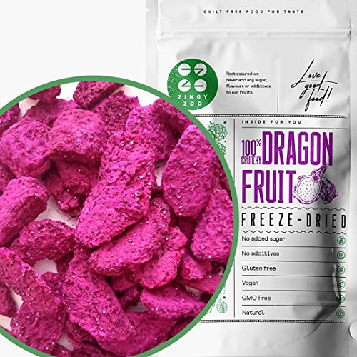 Pitaya Fruit du Dragon Lyophilisé 50g | Naturel et Sans Sucre Ajouté | Colorant Alimentaire Rouge | Freeze Dried Fruit Dragon Fruit Pink Pitaya | Make Pink Matcha with Dragon Rose | ZingyZoo